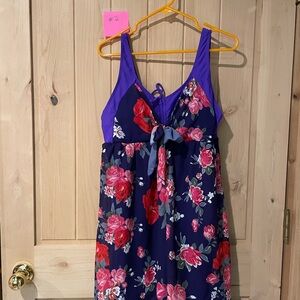 Floral Purple and Red Swimsuit Dress